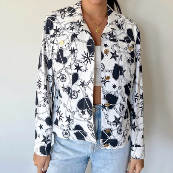 Vintage ESCADA Black Heart & Star Jean Jacket - Picture 1 of 8